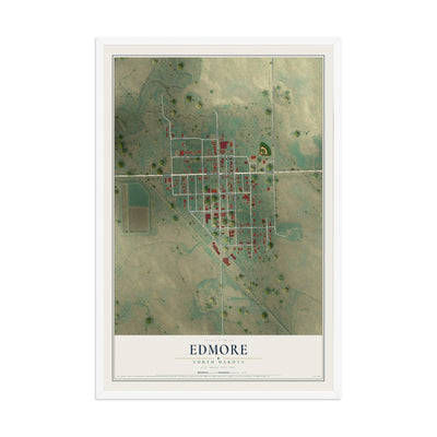 Map of Edmore, North Dakota, 12 x 18 inch print in a white wood frame