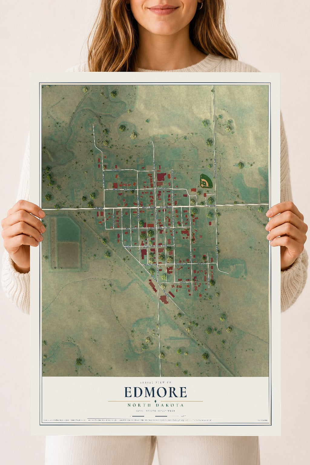 Map of Edmore, North Dakota, 18 x 24 inch unframed archival matte print