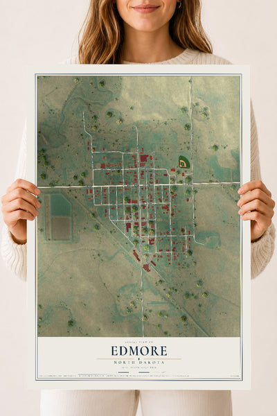 Map of Edmore, North Dakota, 18 x 24 inch unframed archival matte print