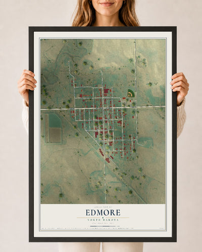 Map of Edmore, North Dakota, 24 x 36 inch print in a black wood frame