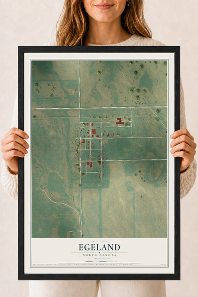 Map of Egeland, North Dakota, 18 x 24 inch print in a black wood frame