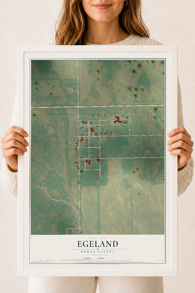 Map of Egeland, North Dakota, 18 x 24 inch print in a white wood frame