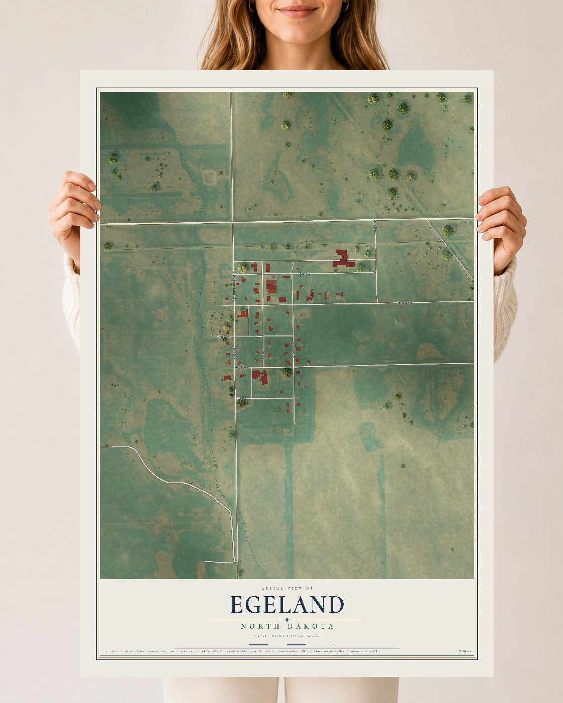 Map of Egeland, North Dakota, 24 x 36 inch unframed archival matte print