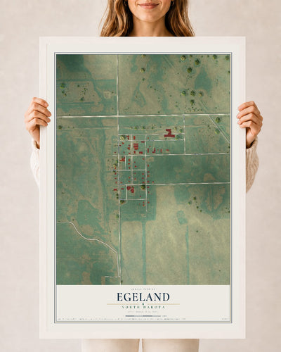Map of Egeland, North Dakota, 24 x 36 inch print in a white wood frame