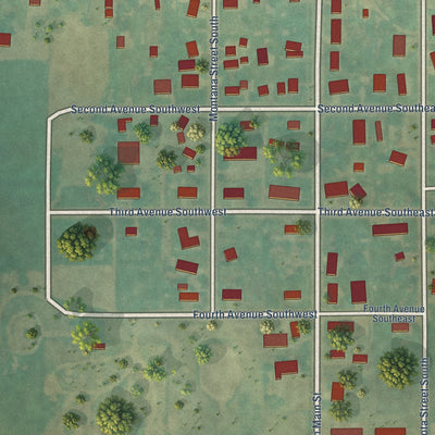 Second close-up of the map of Elgin, North Dakota print showing more streets and buildings