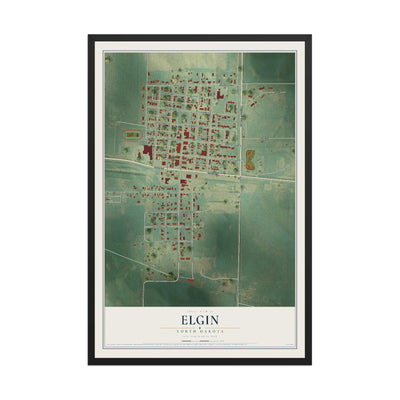 Map of Elgin, North Dakota, 12 x 18 inch print in a black wood frame