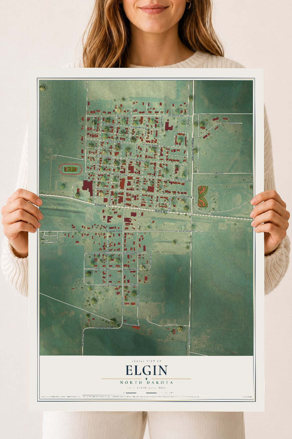 Map of Elgin, North Dakota, 18 x 24 inch unframed archival matte print