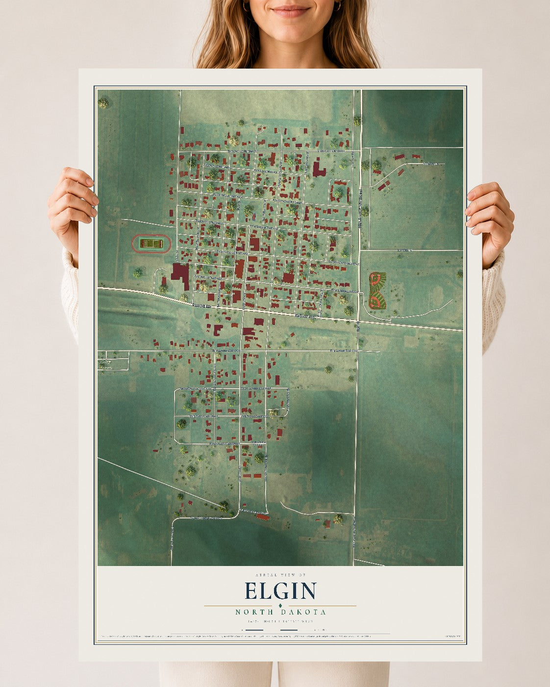 Map of Elgin, North Dakota, 24 x 36 inch unframed archival matte print