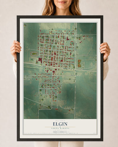 Map of Elgin, North Dakota, 24 x 36 inch print in a black wood frame