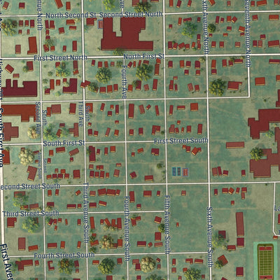 Close-up of the map of Ellendale, North Dakota print showing street and building detail