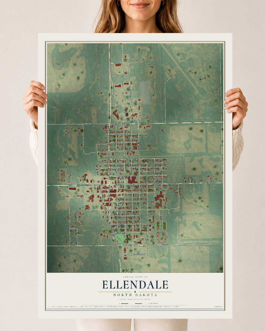 Map of Ellendale, North Dakota, 24 x 36 inch unframed archival matte print