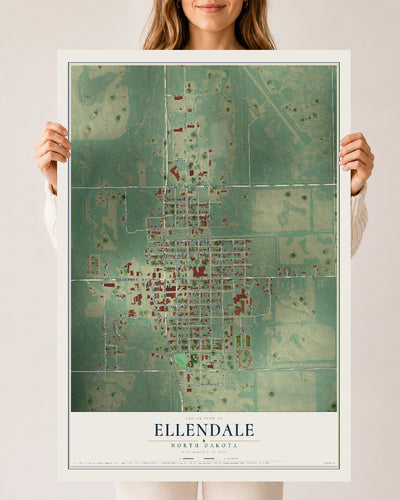 Map of Ellendale, North Dakota, 24 x 36 inch unframed archival matte print
