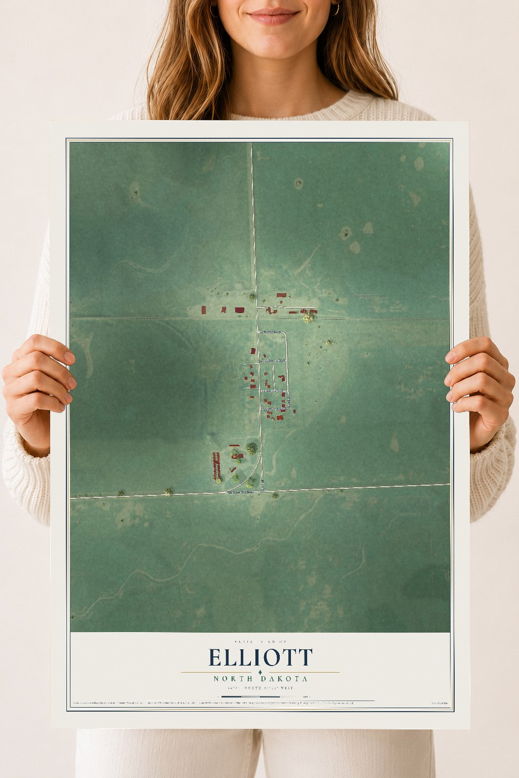 Map of Elliott, North Dakota, 18 x 24 inch unframed archival matte print