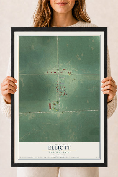 Map of Elliott, North Dakota, 18 x 24 inch print in a black wood frame