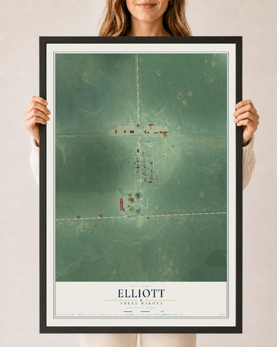 Map of Elliott, North Dakota, 24 x 36 inch print in a black wood frame