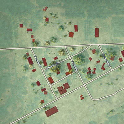Close-up of the map of Embden, North Dakota print showing street and building detail