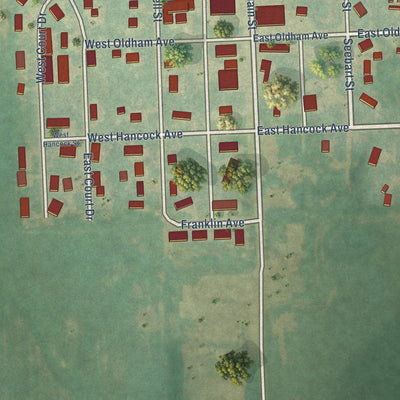 Second close-up of the map of Emerado, North Dakota print showing more streets and buildings