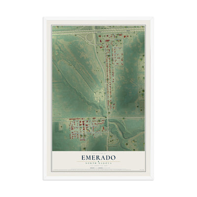 Map of Emerado, North Dakota, 12 x 18 inch print in a white wood frame