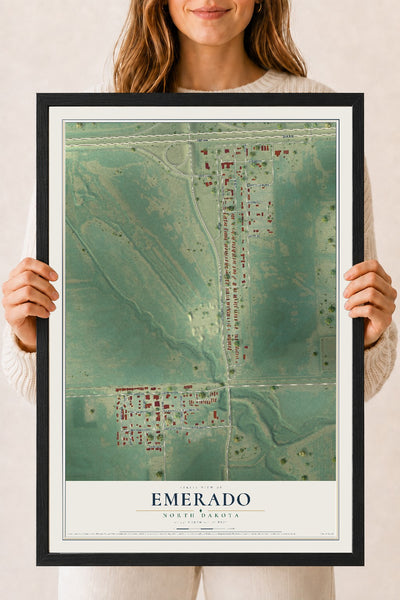 Map of Emerado, North Dakota, 18 x 24 inch print in a black wood frame