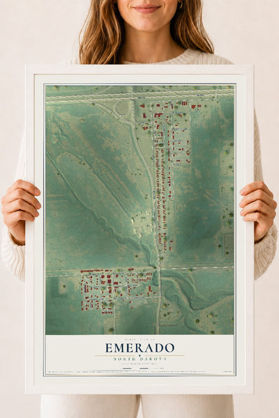 Map of Emerado, North Dakota, 18 x 24 inch print in a white wood frame