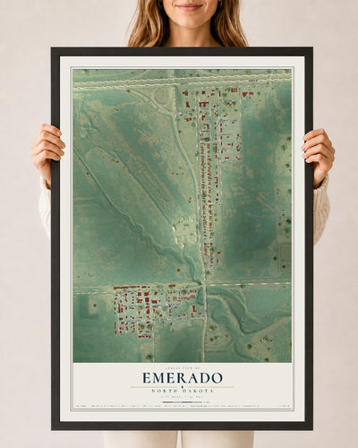 Map of Emerado, North Dakota, 24 x 36 inch print in a black wood frame