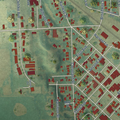 Close-up of the map of Enderlin, North Dakota print showing street and building detail