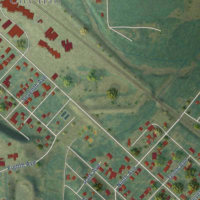 Second close-up of the map of Enderlin, North Dakota print showing more streets and buildings