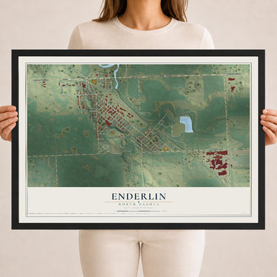 Map of Enderlin, North Dakota, 18 x 24 inch print in a black wood frame