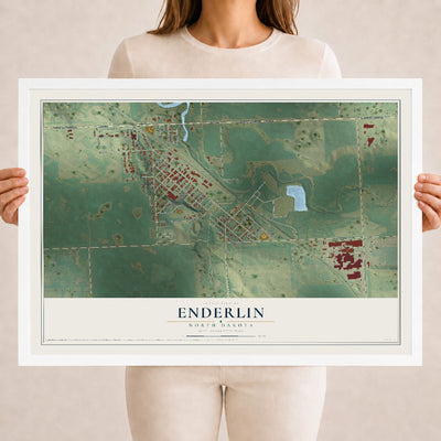 Map of Enderlin, North Dakota, 18 x 24 inch print in a white wood frame
