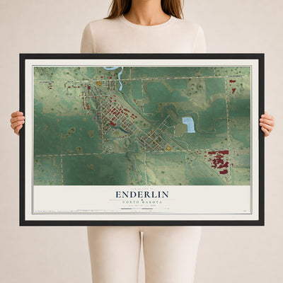 Map of Enderlin, North Dakota, 24 x 36 inch print in a black wood frame