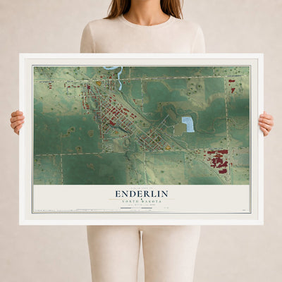 Map of Enderlin, North Dakota, 24 x 36 inch print in a white wood frame