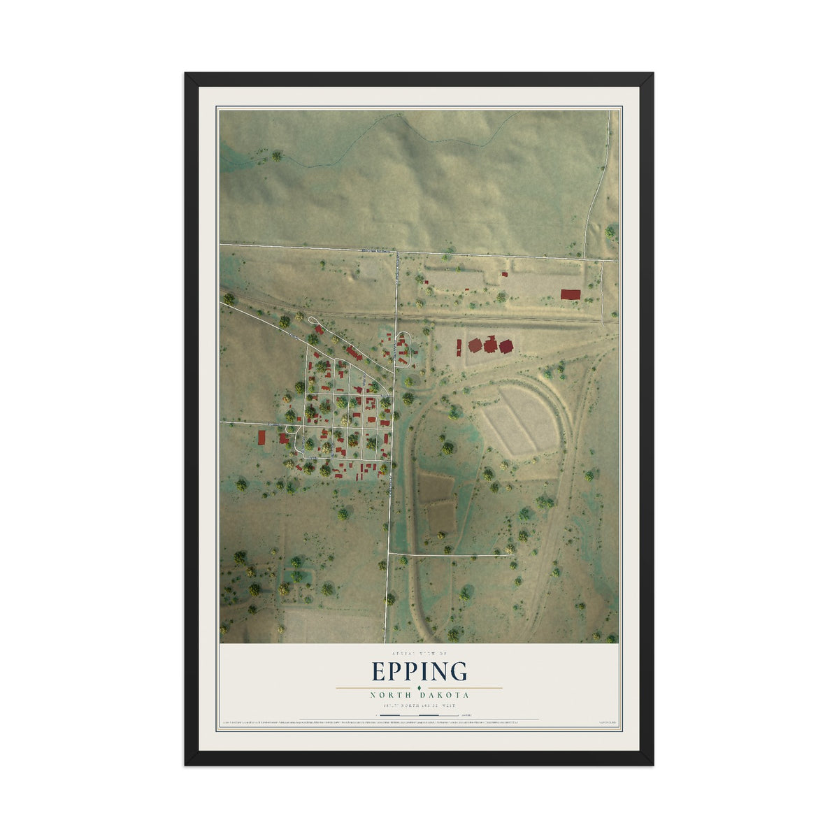 Map of Epping, North Dakota, 12 x 18 inch print in a black wood frame