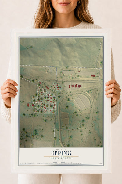 Map of Epping, North Dakota, 18 x 24 inch print in a white wood frame