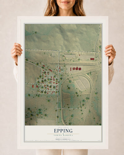 Map of Epping, North Dakota, 24 x 36 inch print in a white wood frame