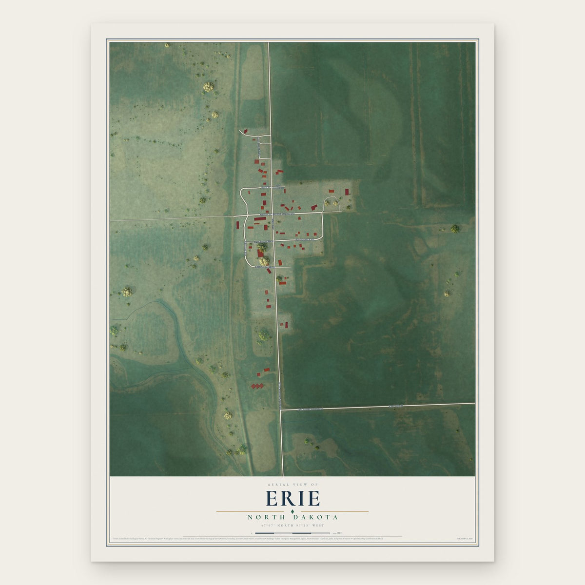 Erie, North Dakota map print, the full design