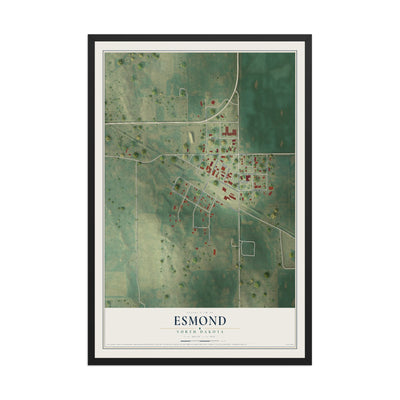 Map of Esmond, North Dakota, 12 x 18 inch print in a black wood frame
