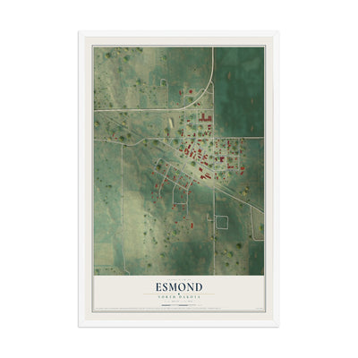 Map of Esmond, North Dakota, 12 x 18 inch print in a white wood frame