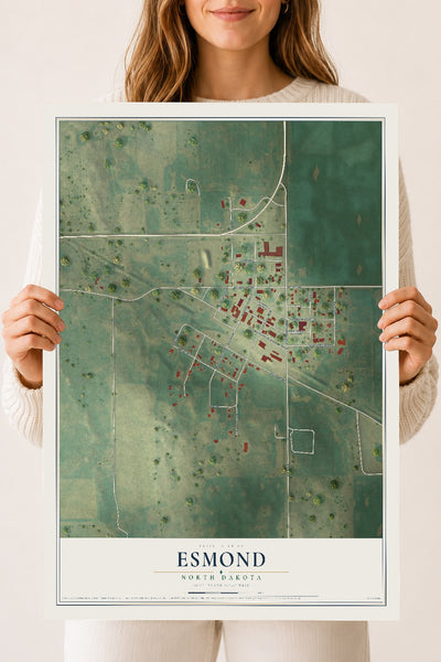 Map of Esmond, North Dakota, 18 x 24 inch unframed archival matte print