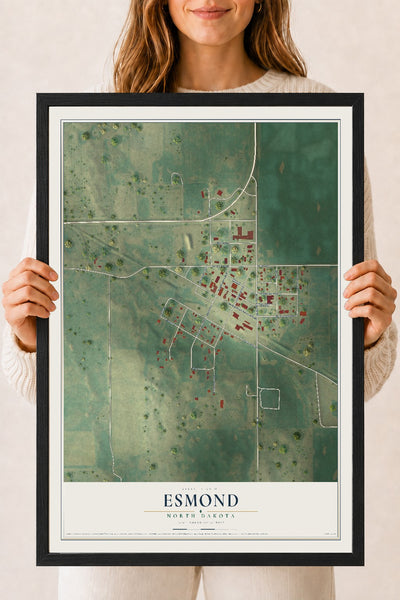 Map of Esmond, North Dakota, 18 x 24 inch print in a black wood frame