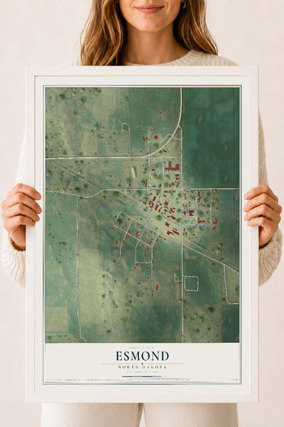 Map of Esmond, North Dakota, 18 x 24 inch print in a white wood frame