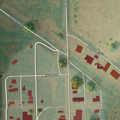 Close-up of the map of Fairdale, North Dakota print showing street and building detail