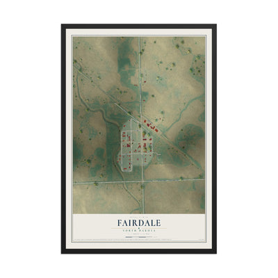 Map of Fairdale, North Dakota, 12 x 18 inch print in a black wood frame