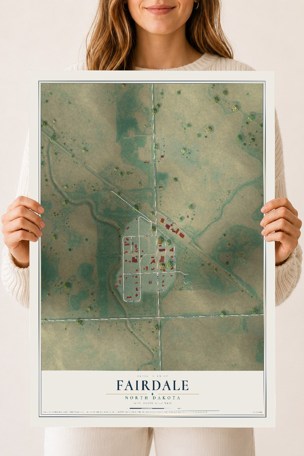 Map of Fairdale, North Dakota, 18 x 24 inch unframed archival matte print