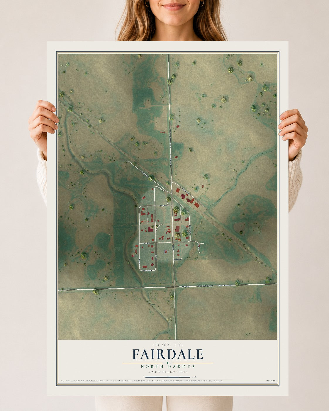 Map of Fairdale, North Dakota, 24 x 36 inch unframed archival matte print