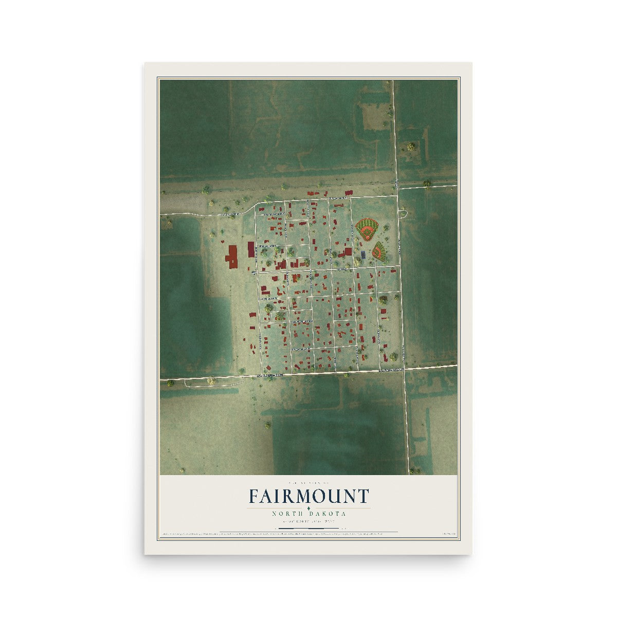 Map of Fairmount, North Dakota, 12 x 18 inch unframed archival matte print
