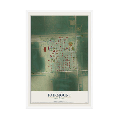 Map of Fairmount, North Dakota, 12 x 18 inch print in a white wood frame