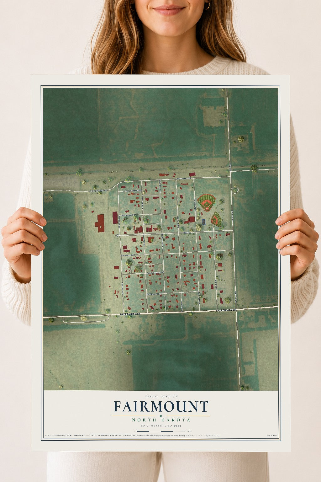 Map of Fairmount, North Dakota, 18 x 24 inch unframed archival matte print