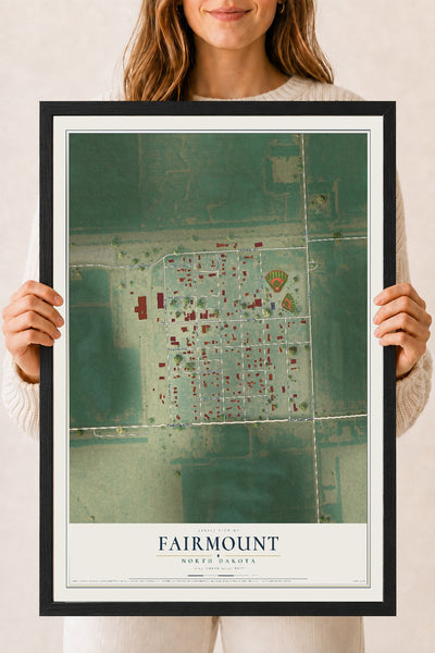 Map of Fairmount, North Dakota, 18 x 24 inch print in a black wood frame
