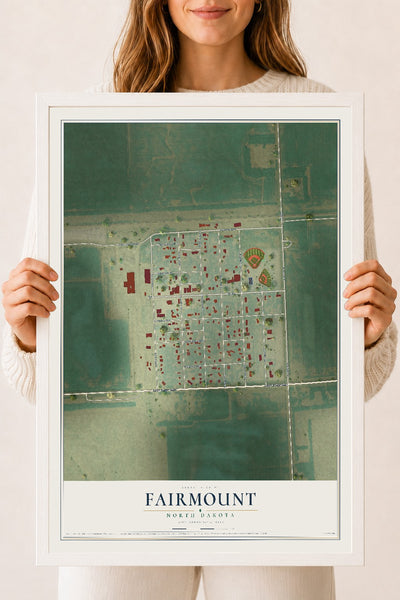 Map of Fairmount, North Dakota, 18 x 24 inch print in a white wood frame