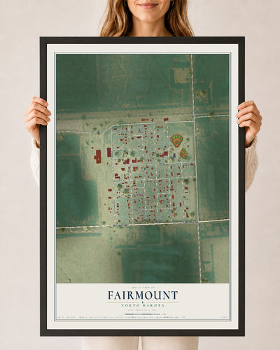 Map of Fairmount, North Dakota, 24 x 36 inch print in a black wood frame